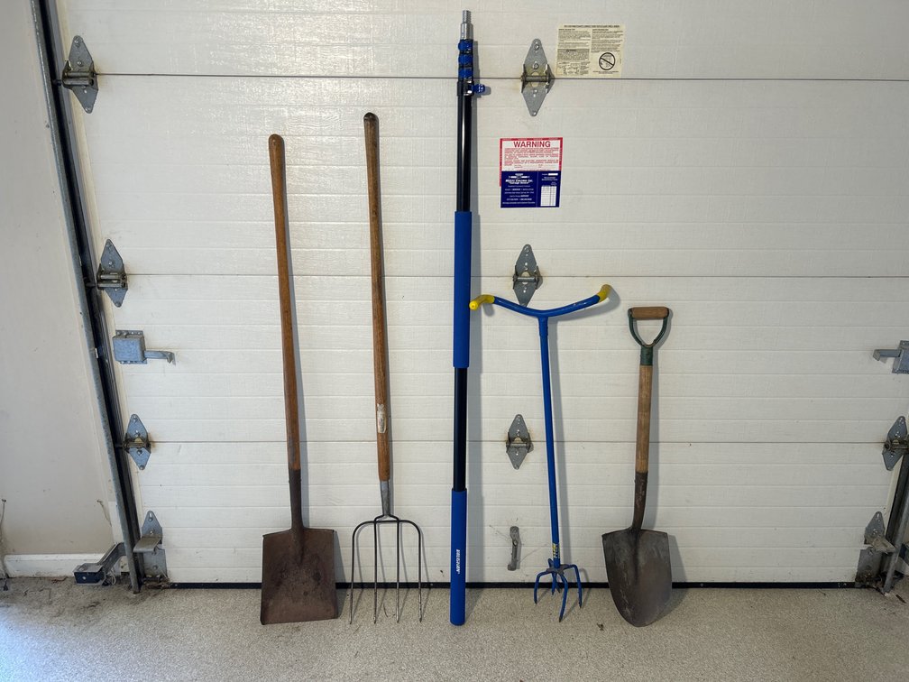 Square & Pointed Round Shovel, Weed Buster, Hay Fork, Vaughan Extension Pole