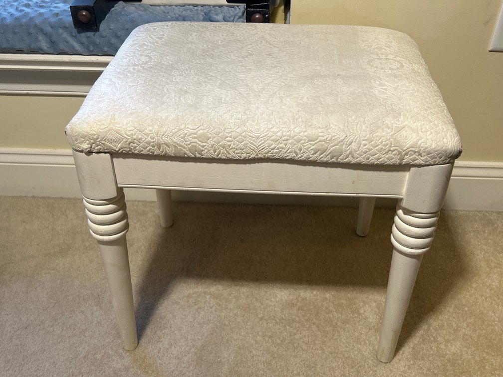 White Vanity Bench with Upholstered Top