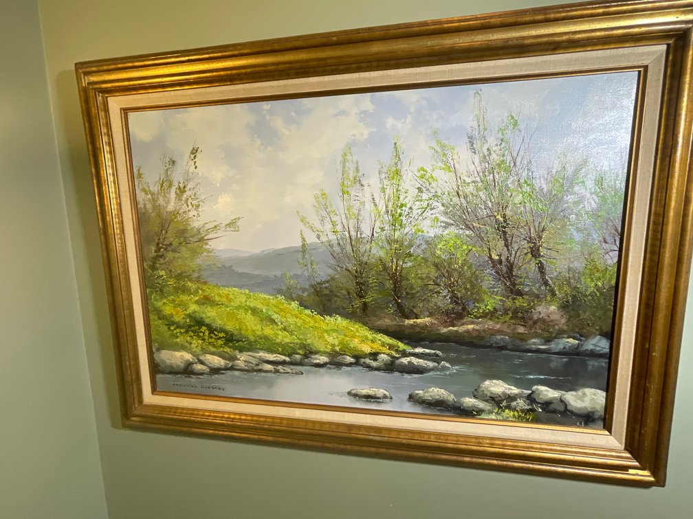 Framed Oil on Canvas Landscape with Creek by Segundo Huertos