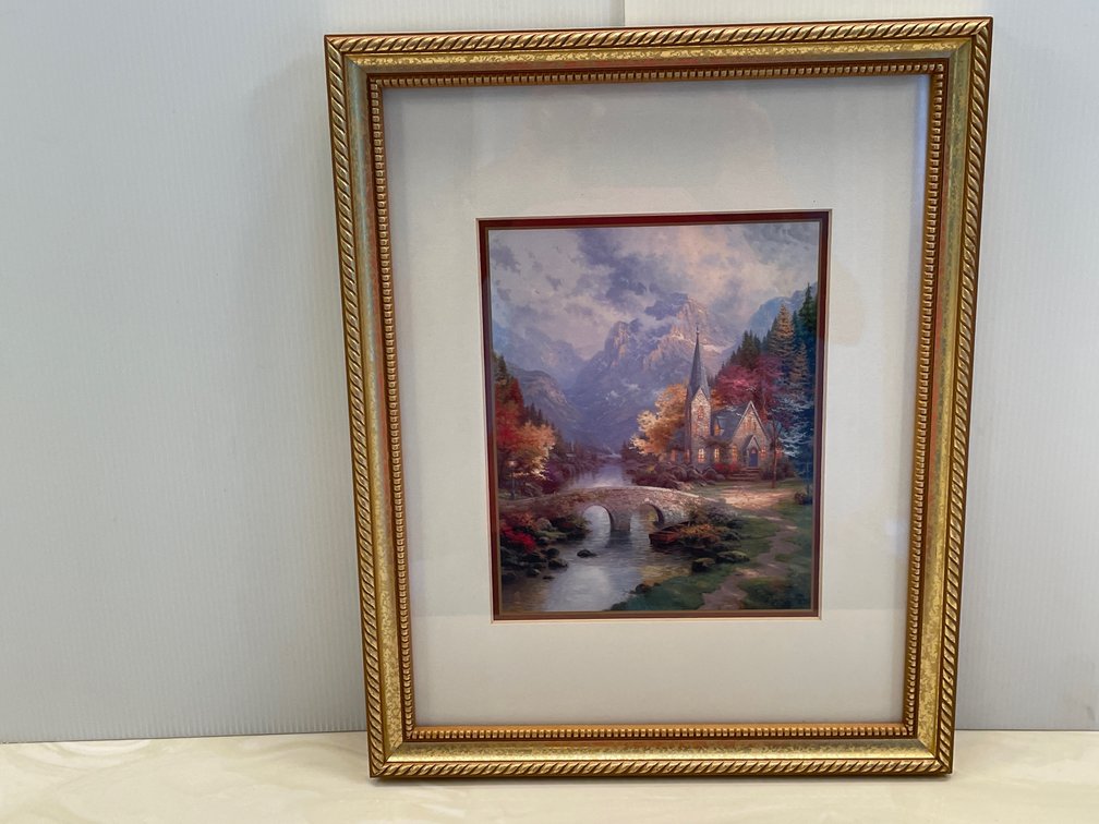 Framed Colored Print "The Mountain Chapel" by Thomas Kinkade, with COA
