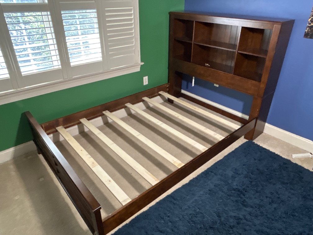 Wooden Bed Frame with Bookcase Headboard, Footboard, Side Rails and Slats
