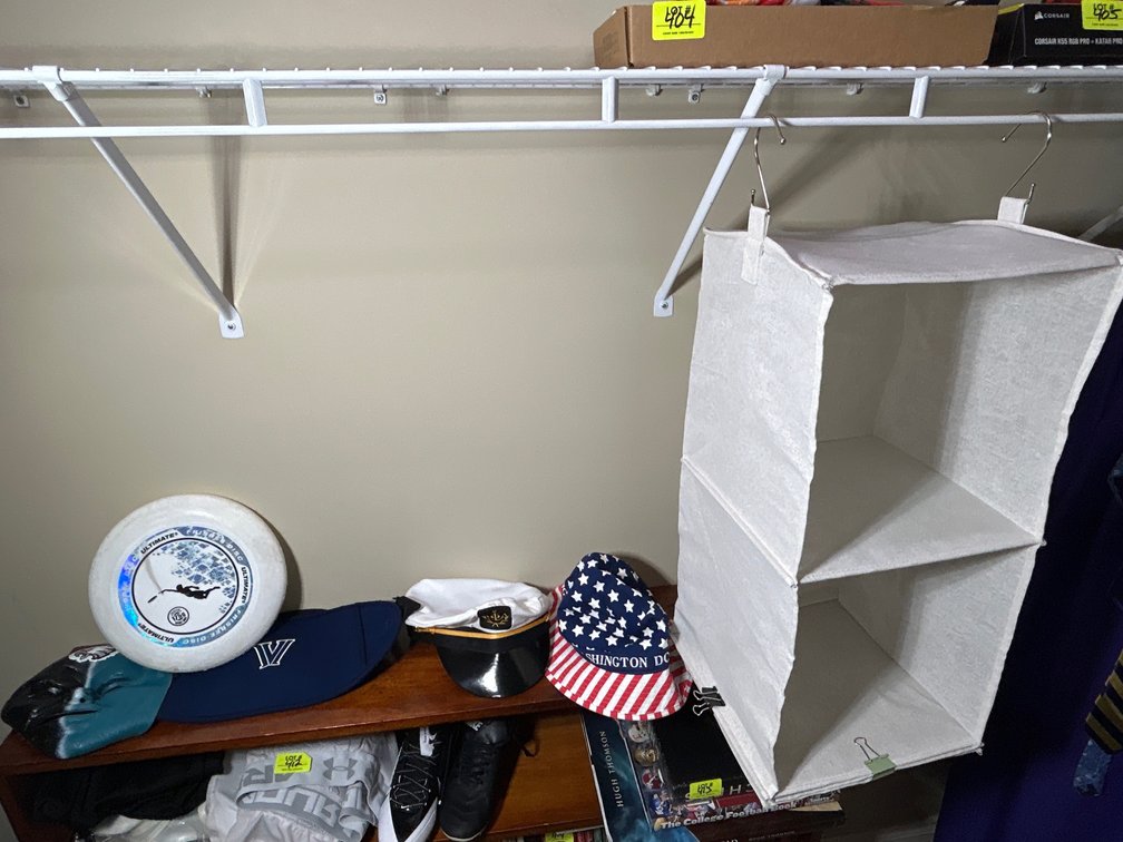 Fabric Hanging Organizer, Frisbee, Assorted Hats, Eagles Mask, Villanova Item