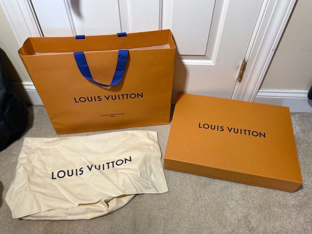 Louis Vuitton Cotton Bag, Box and Bag with Blue Ribbon Handle- All Branded