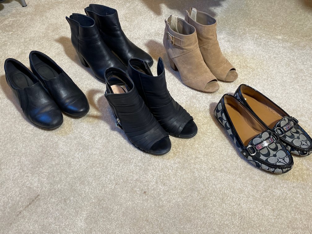 Lady's Shoes- 3 Pairs of Booties, Loafers and Black Heeled Shoes