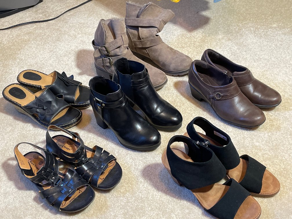 Lady's Shoes- 3 Pairs of Sandals, 3 Pairs of Ankle Boots