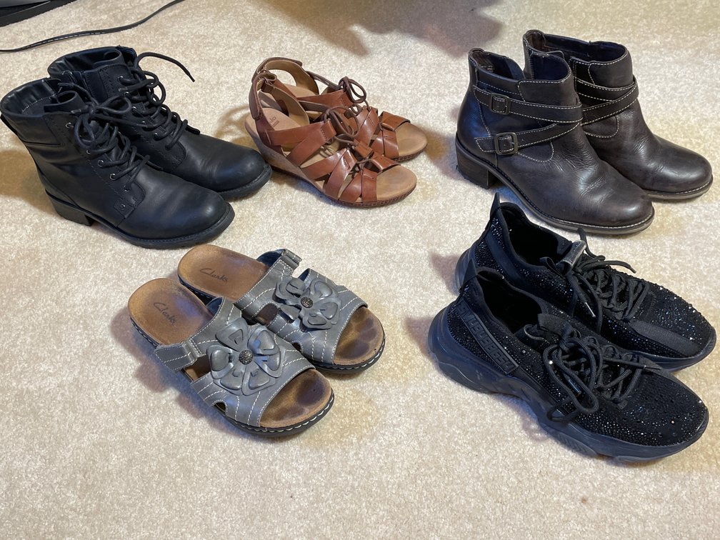 Lady's Shoes- 2 Pairs of Sandals, Sneakers and 2 Pairs Ankle Boots