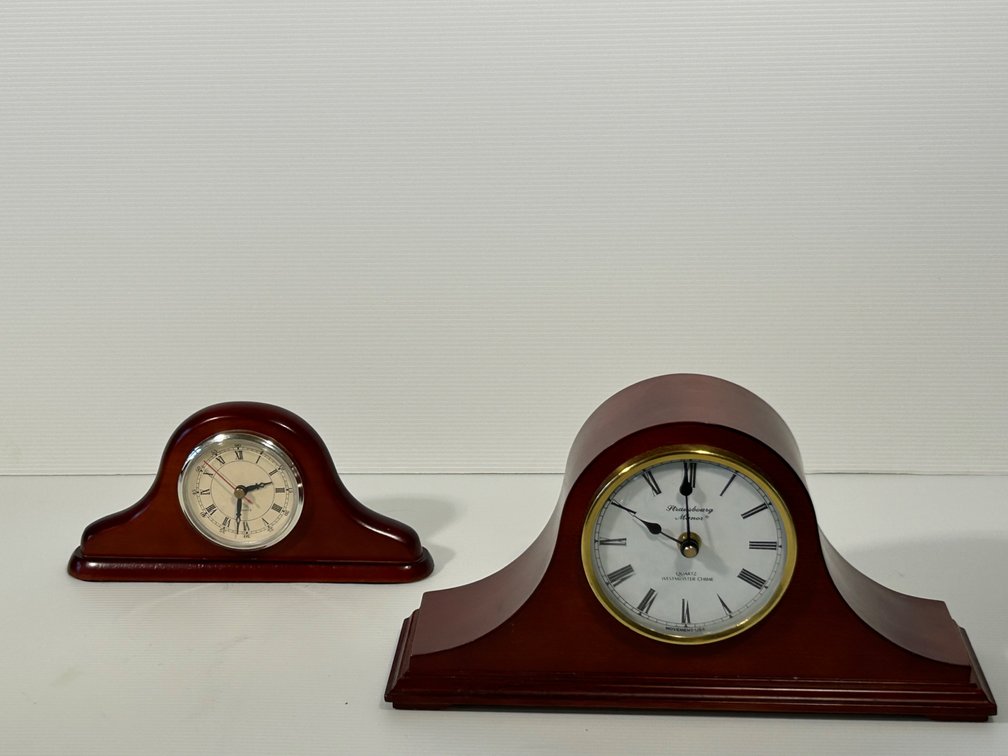 2 Shelf Clocks- Larger is Strasbourg Manor, Smaller is Unmarked as to Maker