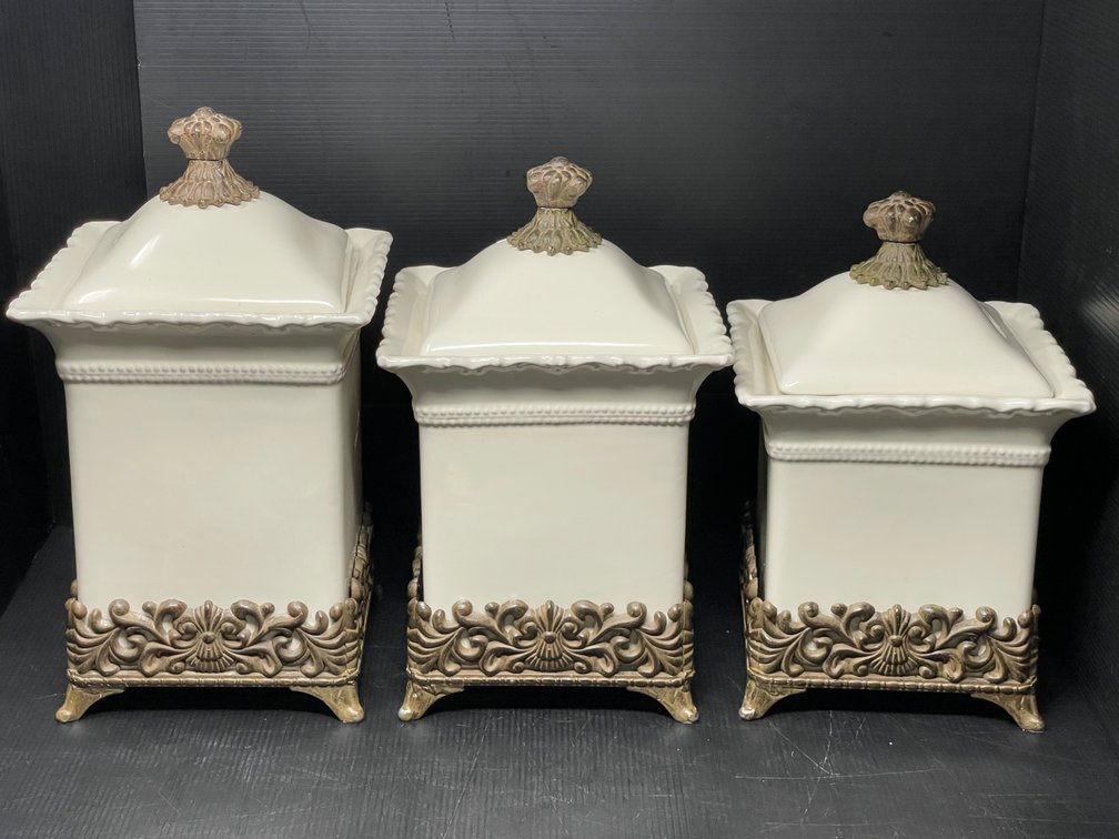 Set of 3 Chris Madden for Home Collection Lidded Canisters