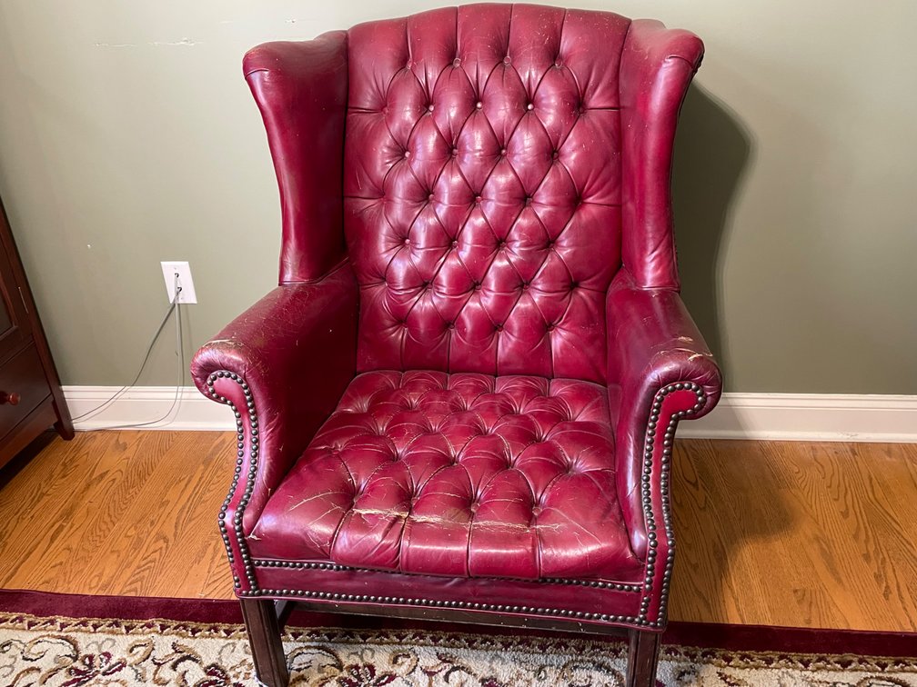 Red Leather Tufted High Back Chair