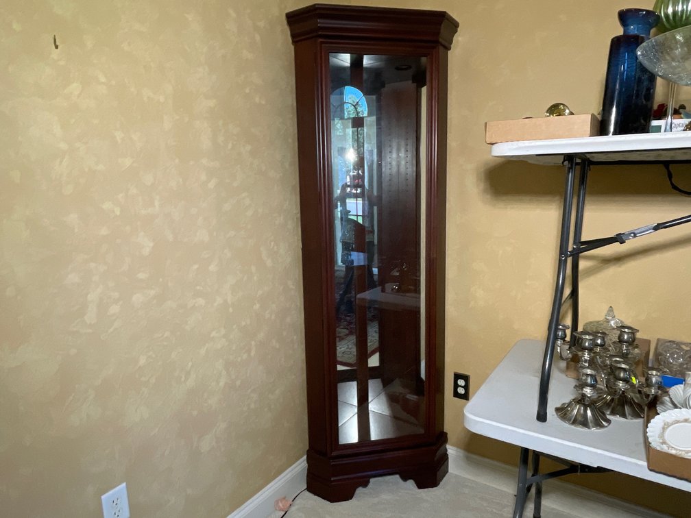 Mahogany & Glass Lighted Corner Display Cabinet