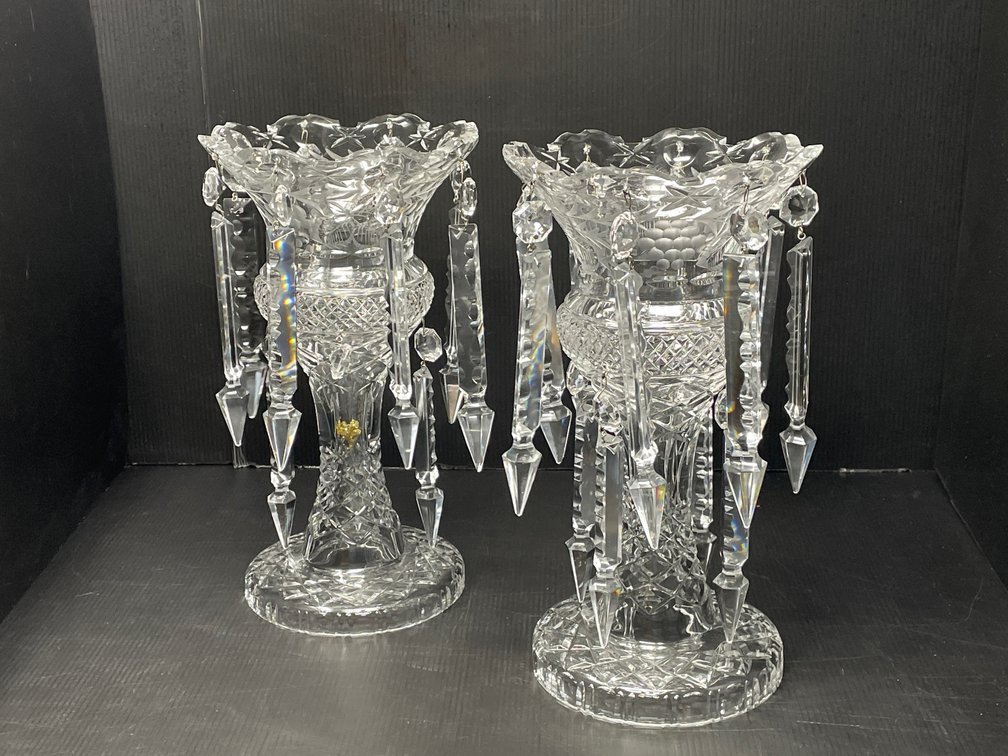 Pair of Crystal Candle Holders with Prisms