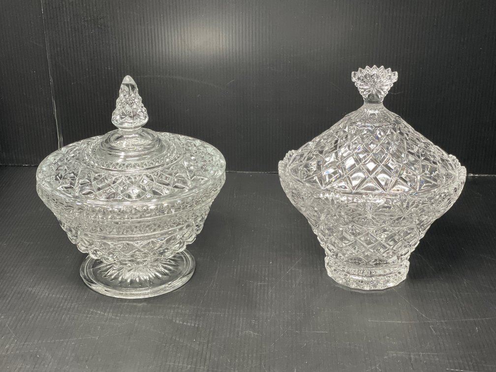2 Heavy Glass Lidded Candy Dishes