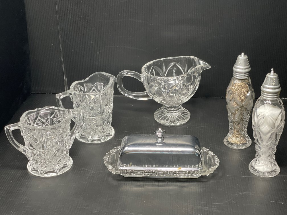 Glass Tableware- Sugar & Creamer, Other Creamer, Salt & Pepper Set, Lidded Butter Dish