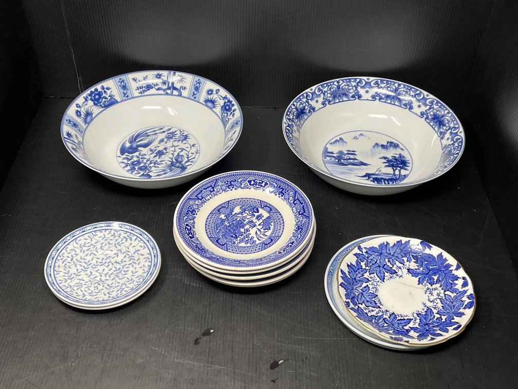 Blue & White China Plates & Bowls