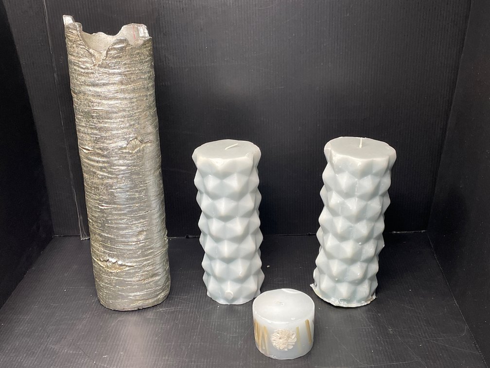 Candles Lot- Bark Look Pillar, 2 Geometric Pillars, Short Pillar