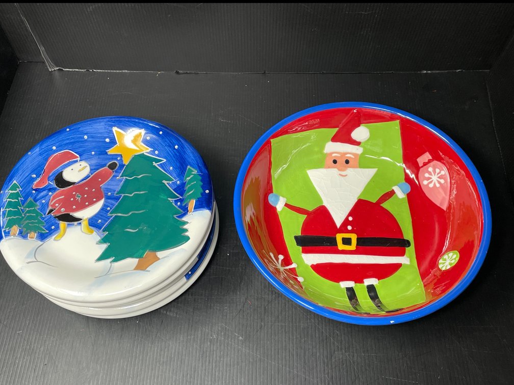 Santa Platter and 5 "Make the Season Bright" Holiday Plates