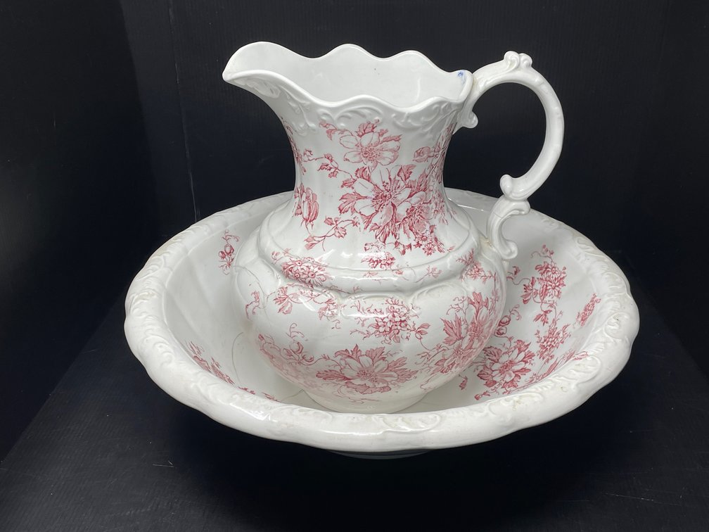 Pitcher & Bowl in the "Nancy" Pattern by Colonial Pottery in Stoke, England