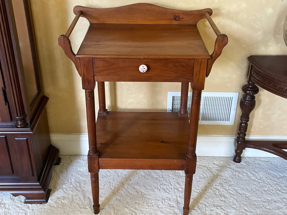 Small Vintage Single Drawer Wash Stand with 2 Towel Bars and Lower Shelf
