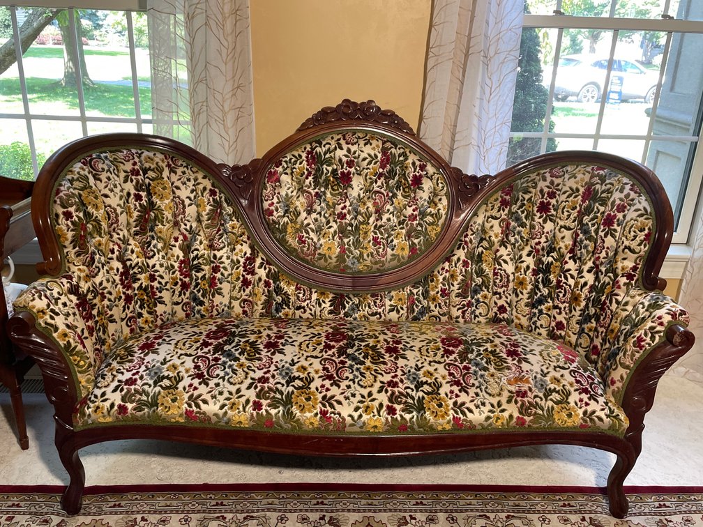 Victorian Sofa with Tapestry Upholstery and Mirror Back