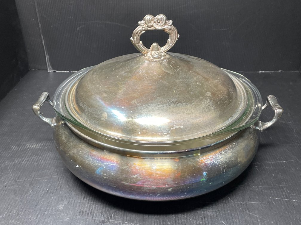 Baldwin Silver Plate Lidded Bowl with Pyrex Glass Liner