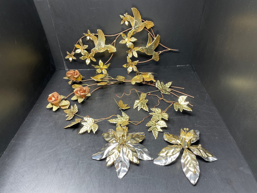 Metal Wall Decor-  Birds, Roses, Leaves and Pair of Candle Holders