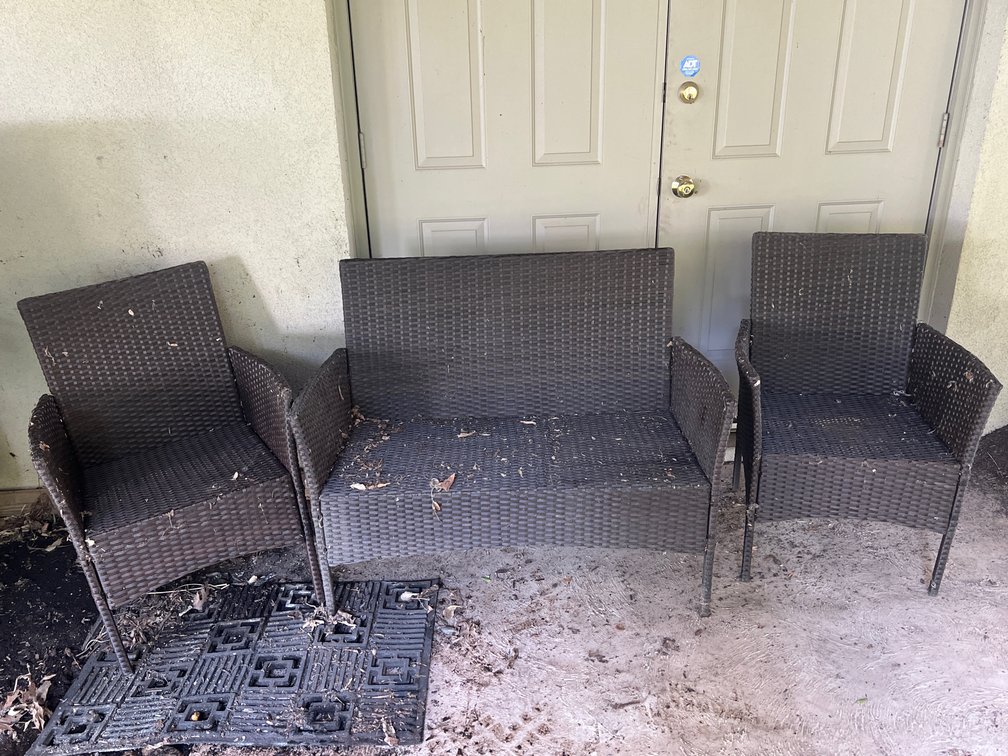 Woven Wicker Settee and 2 Matching Chairs