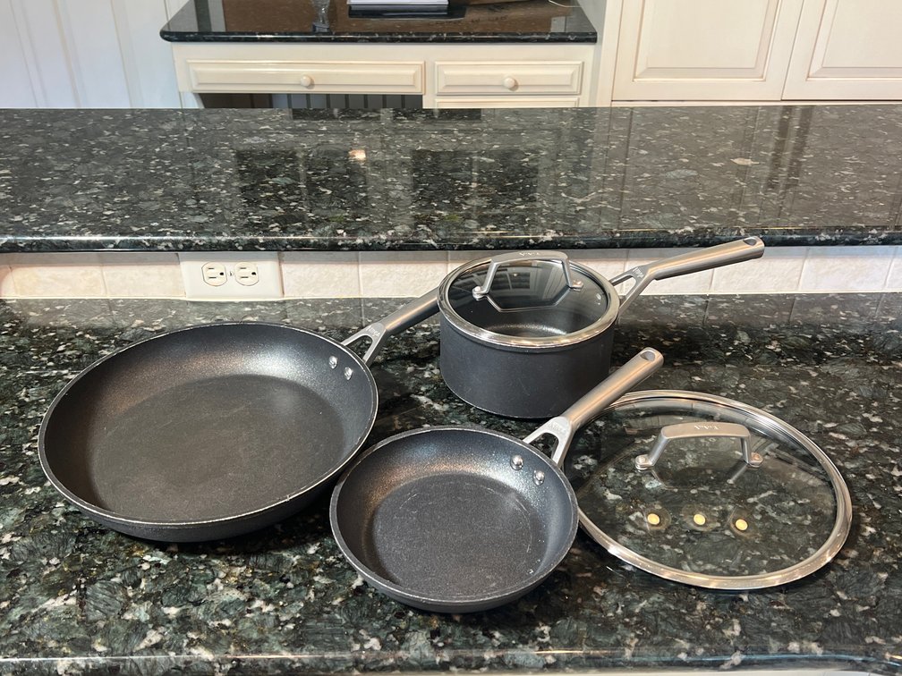 Ninja Food Never Stick Cookware- 2 Skillets, Lidded Sauce Pan, Large Lid
