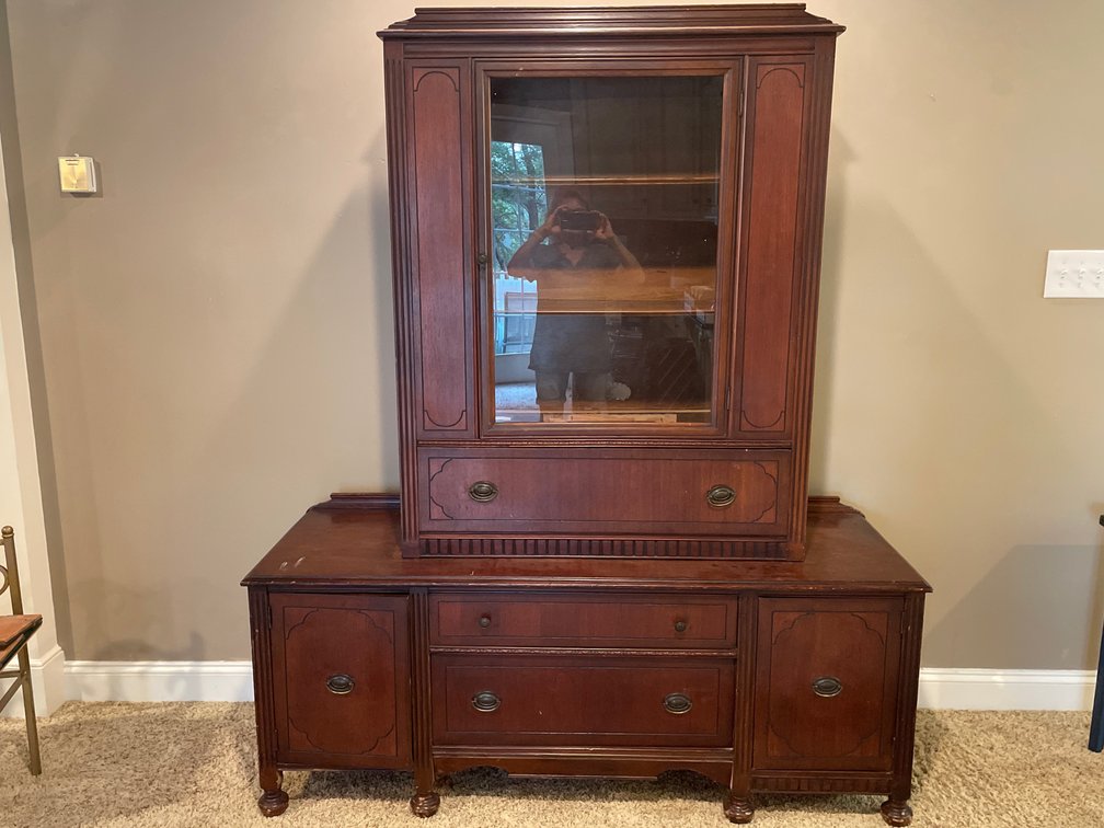 Cabinet with Single Glass Door in Top and 2 Drawers & 2 Doors in Base
