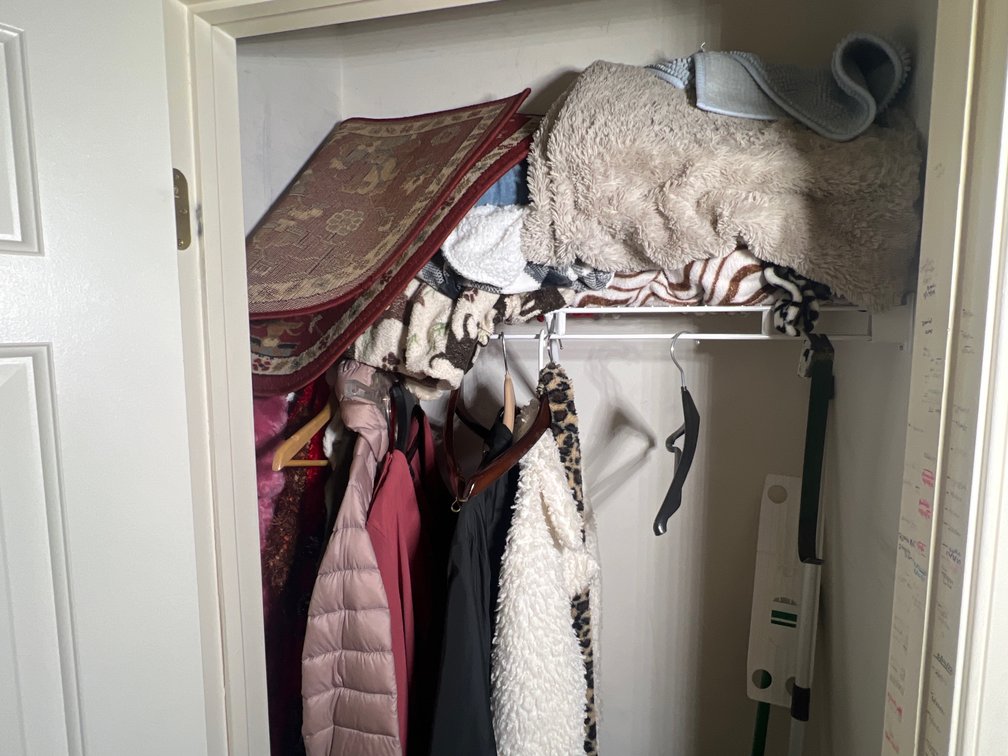 Closet Lot- Throw Rug, Blankets, Coats, Jackets, Scarves