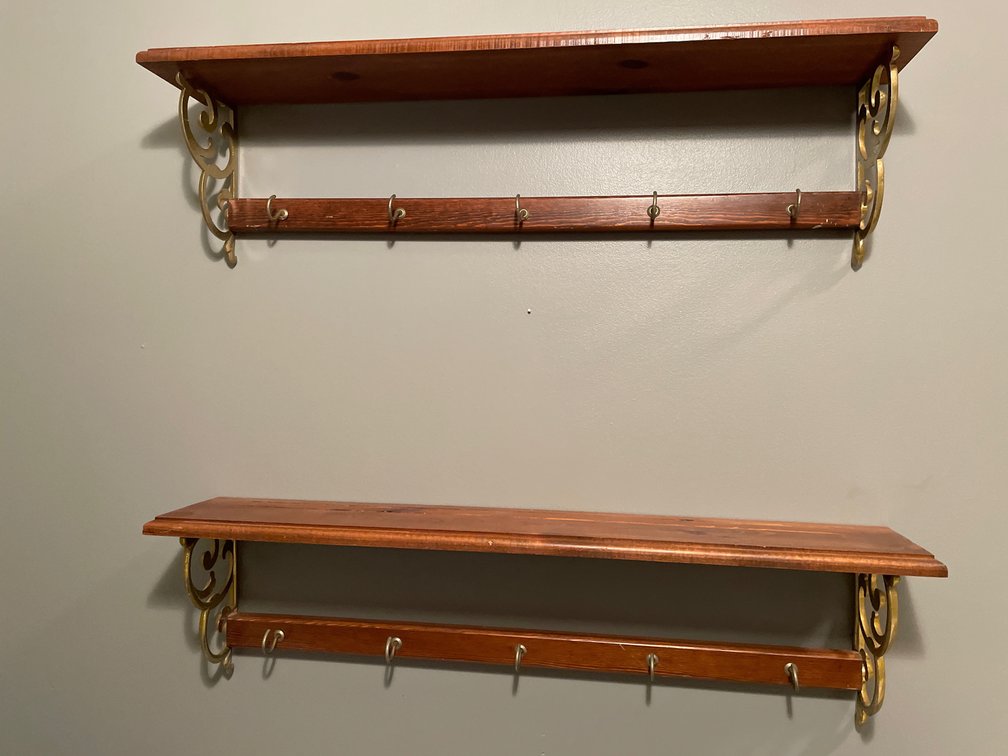 Pair of Wood & Brass Wall Shelves