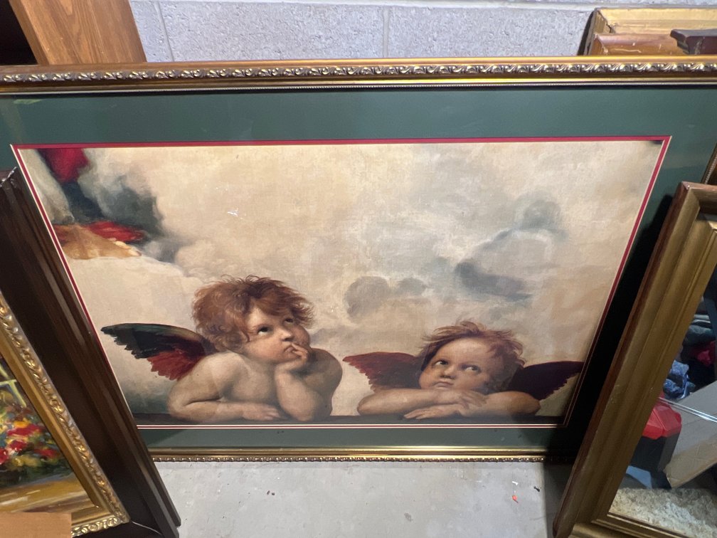 Framed Colored Print of 2 Cherubs in Thought