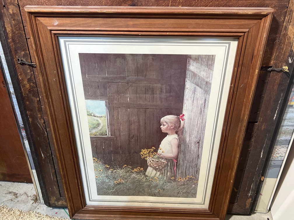 Framed Color Print of Young Girl with Basket of Flowers by A. Sehring