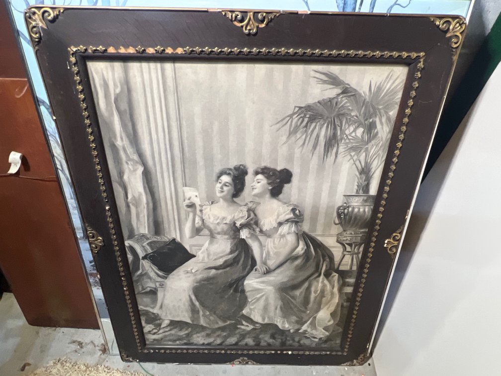 Framed Black & White Print of 2 Women on Chaise Longue by G. Dalla Noce