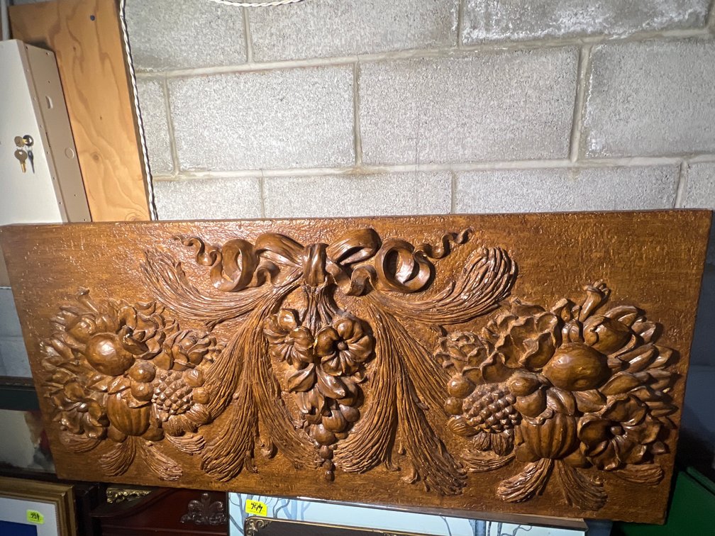 Ballard Designs Wall Plaque in Relief with Ribbons, Fruits, Flowers