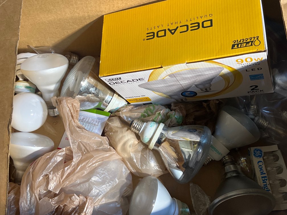 Light Bulbs Lot- Includes New 90W Pack, Other Loose Bulbs in Various Wattages, Sizes