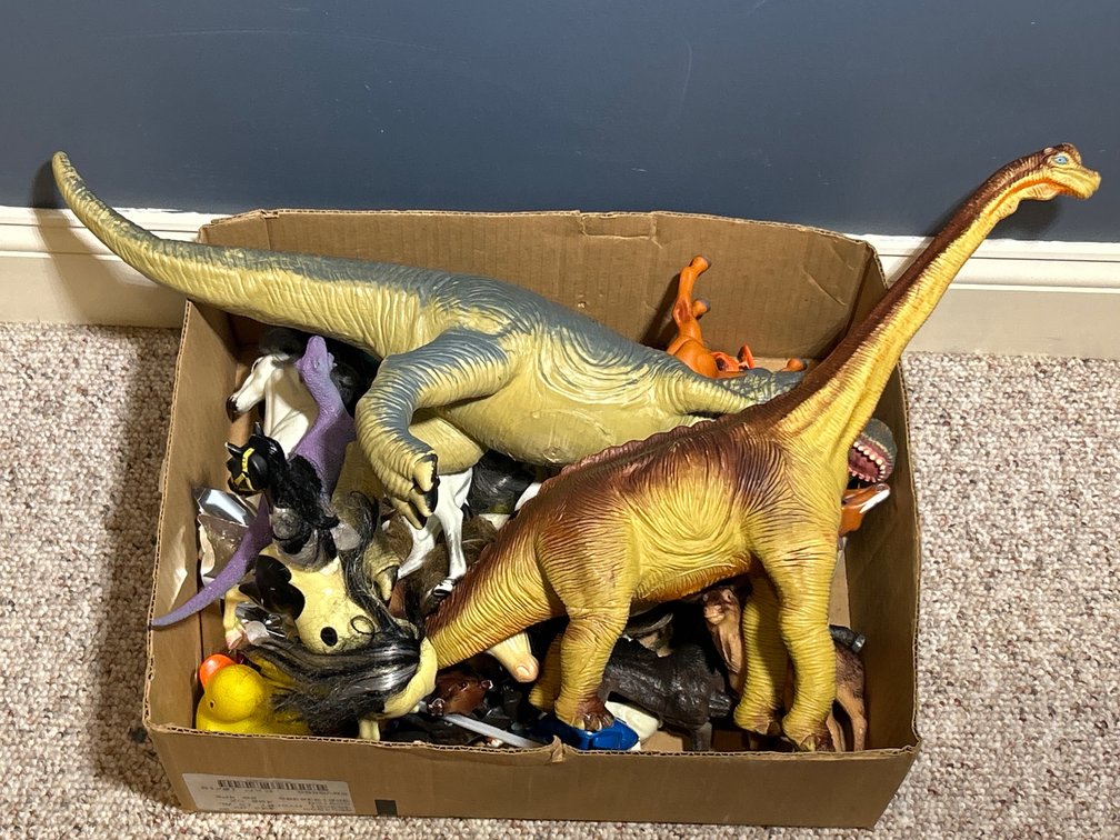 Box with Dinosaurs, Horses, Duck, Moose, Other Animal Figures