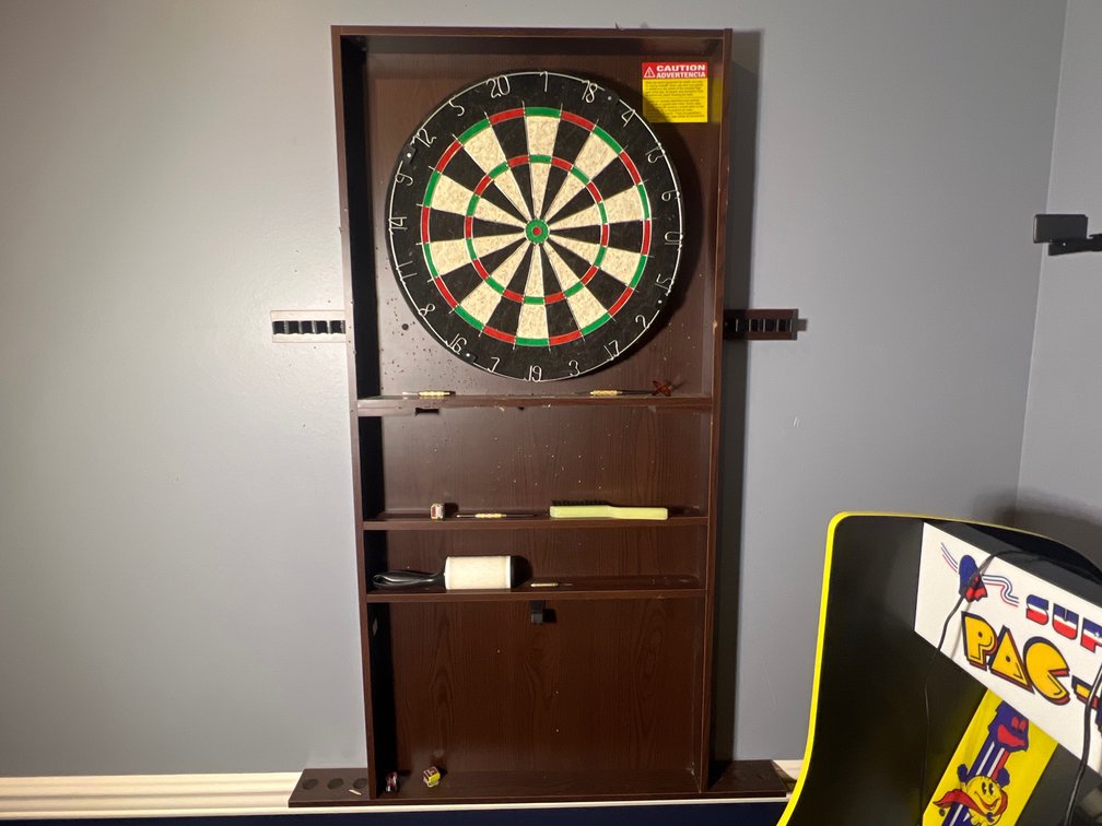 Wooden Billiard Cabinet with Mounted Dartboard