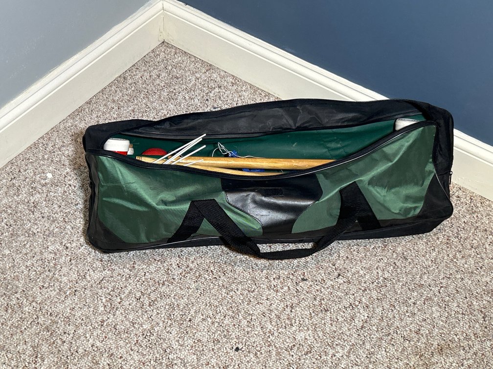 Green Sports Bag with Croquet Set- Wickets, Balls, Mallets