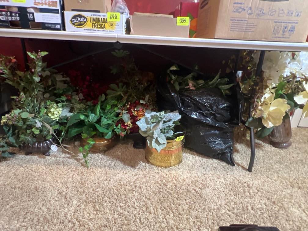 Large Lot of Artificial Greens, Flowers, Arrangements