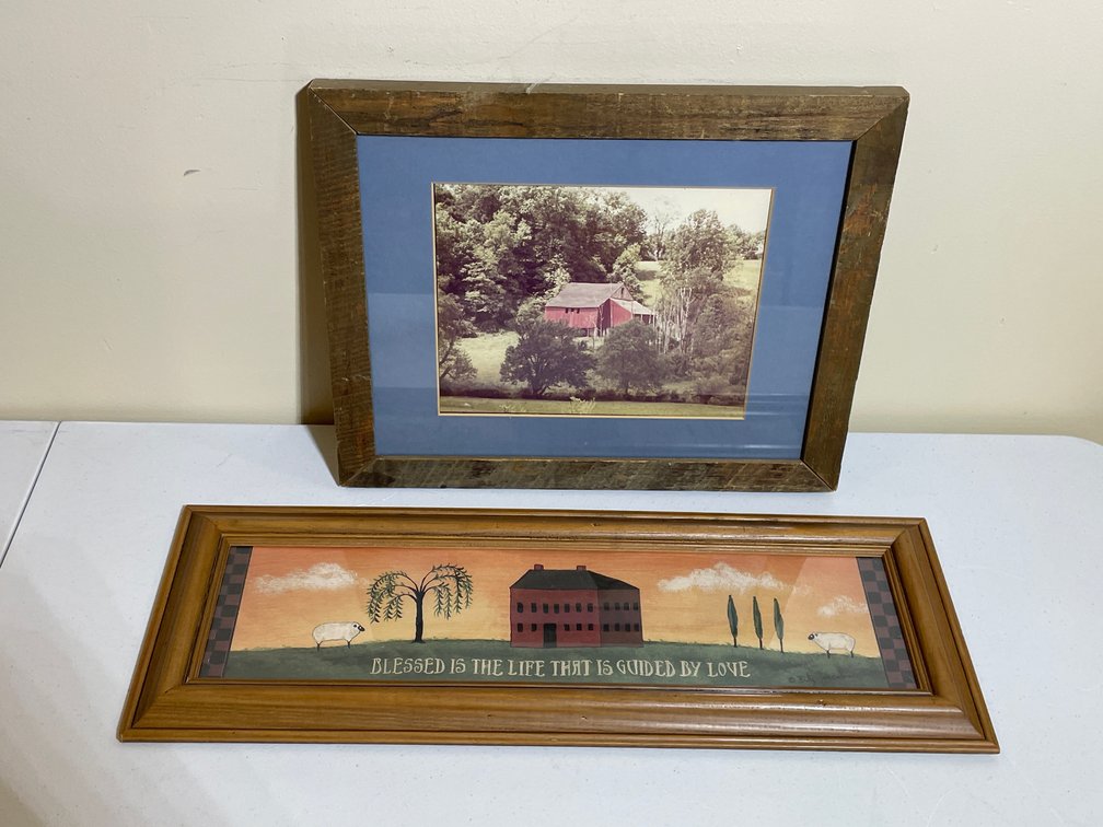 Framed Country / Primitive Artwork Prints Including Billy Jacobs "Blessed Is The Life That Is Guided By Love" Panoramic Print