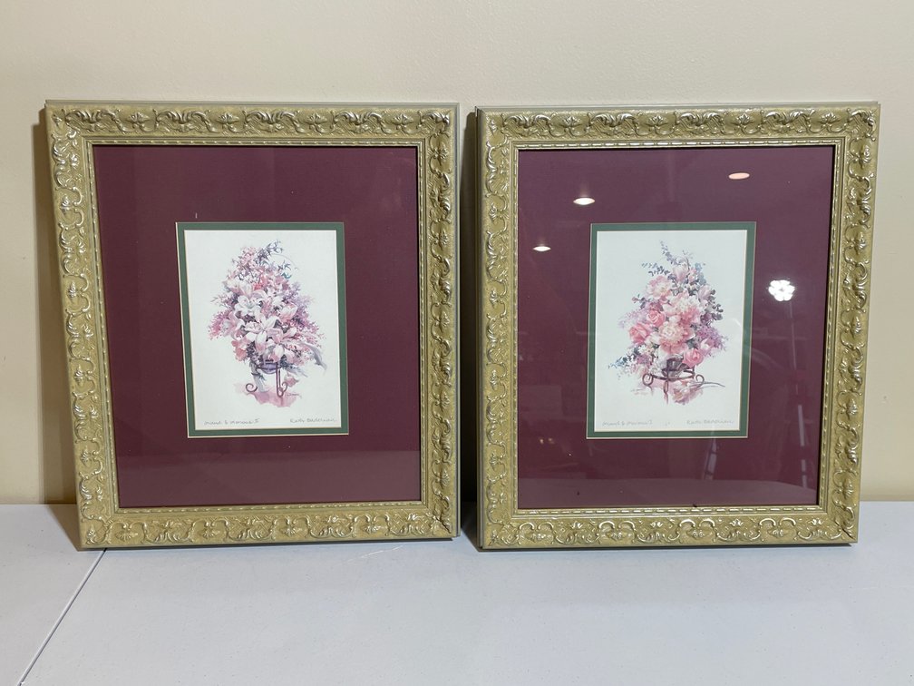 Framed Floral Fine Art Prints "Grand & Glorious I" and "Grand & Glorious II" Signed by Ruth Baderian