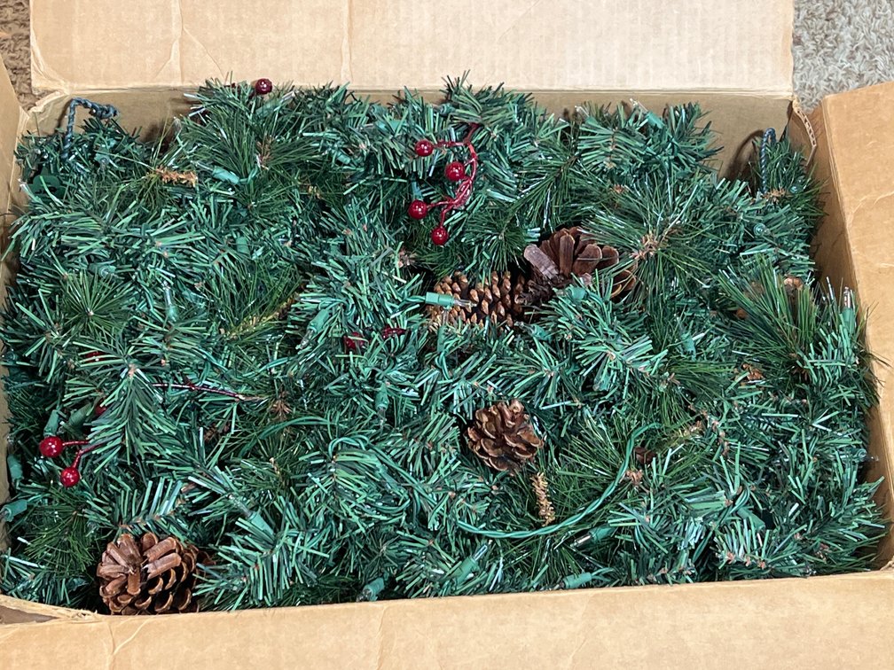 Pre-Lit Artificial Christmas Garland and Wreath decorated with Pinecones and Berries