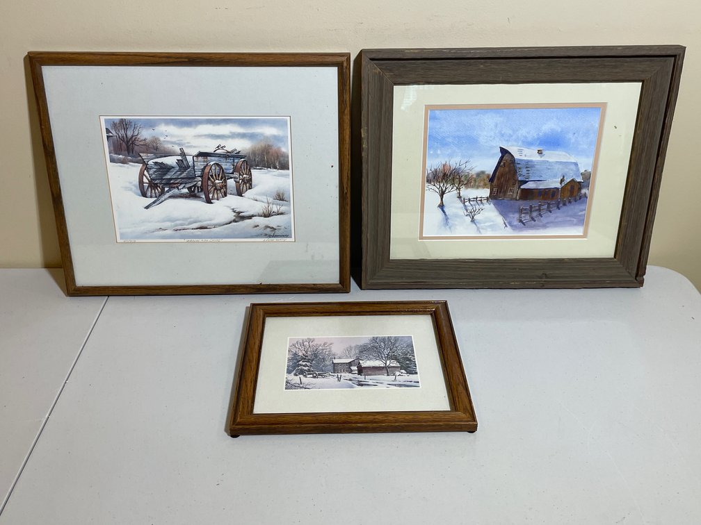 Three Framed Winter Landscape Prints Signed by N. Klosstensky Including Numbered Limited Edition (45/250)