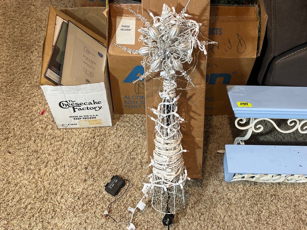 Pre-Lit Wire Frame Cone Christmas Tree and Snowflake/Star Tree Topper Decoration