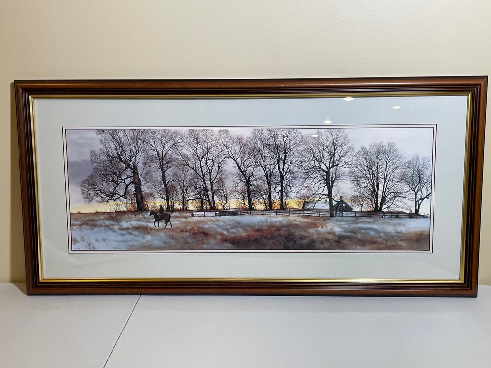 Framed Winter Horse and Rider Scene Print