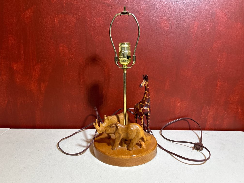 Wooden Base Lamp: African Animals
