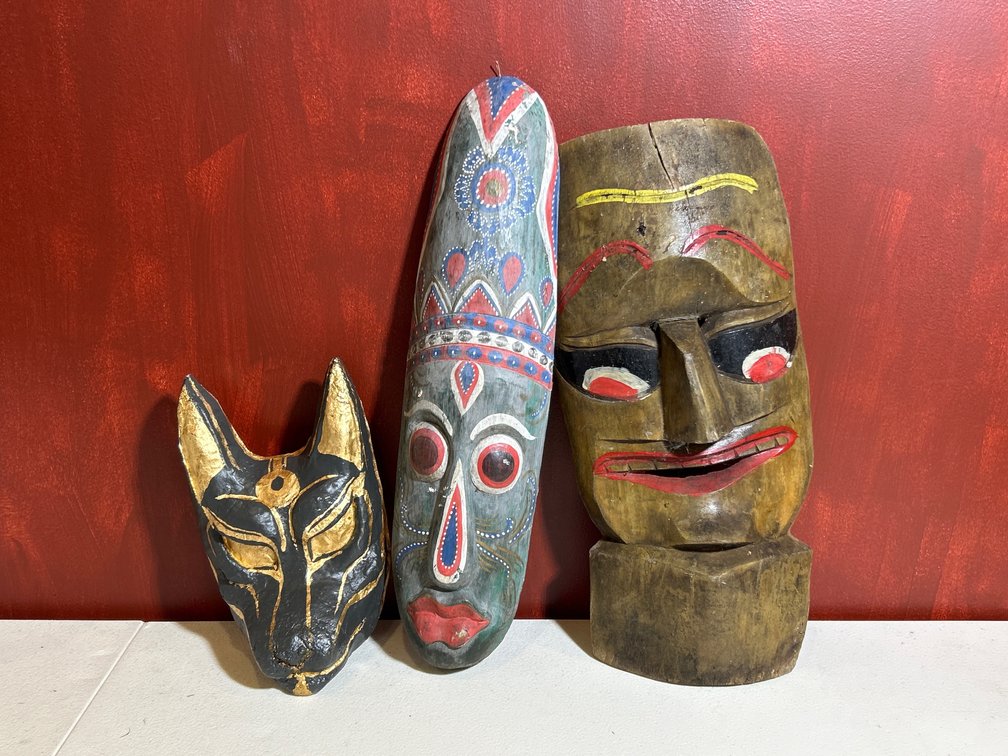 Assorted Carved Wooden Animal and Tribal Mask Sculptures