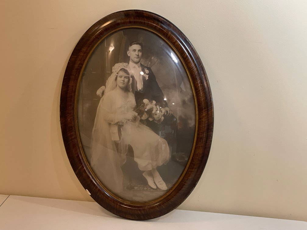 Early 20th-century vintage framed wedding portrait
