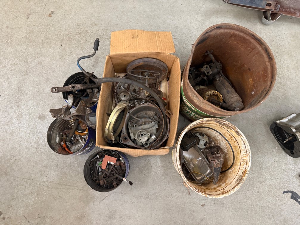Multi-Container Lot of Vintage Automotive Electrical, Carburetor, and Lighting Hardware