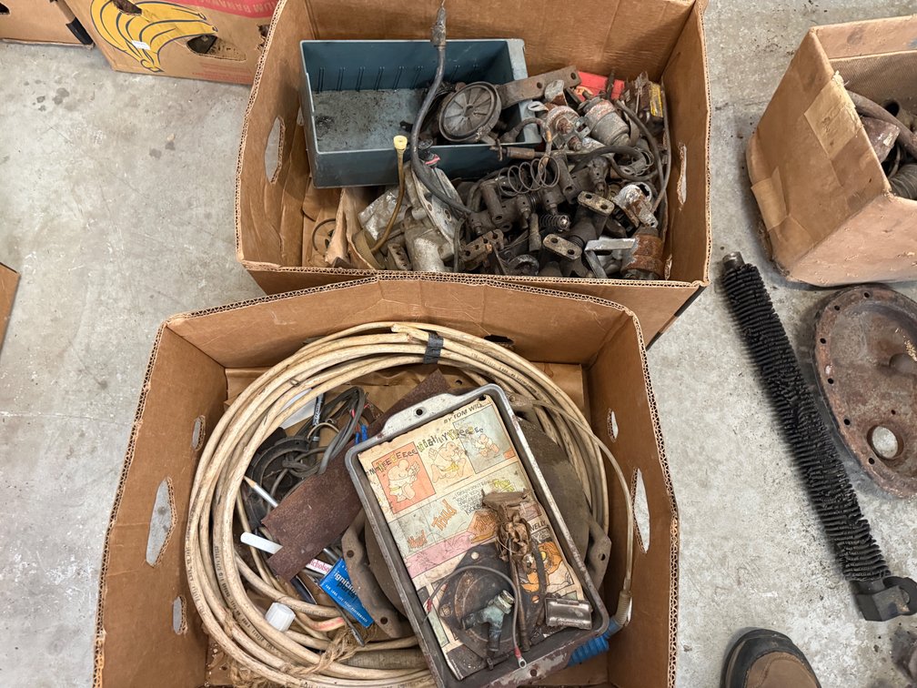 Multi-Box Lot of Coiled Electrical Cable, Gauges, Brake Cylinders, and Small Auto Parts